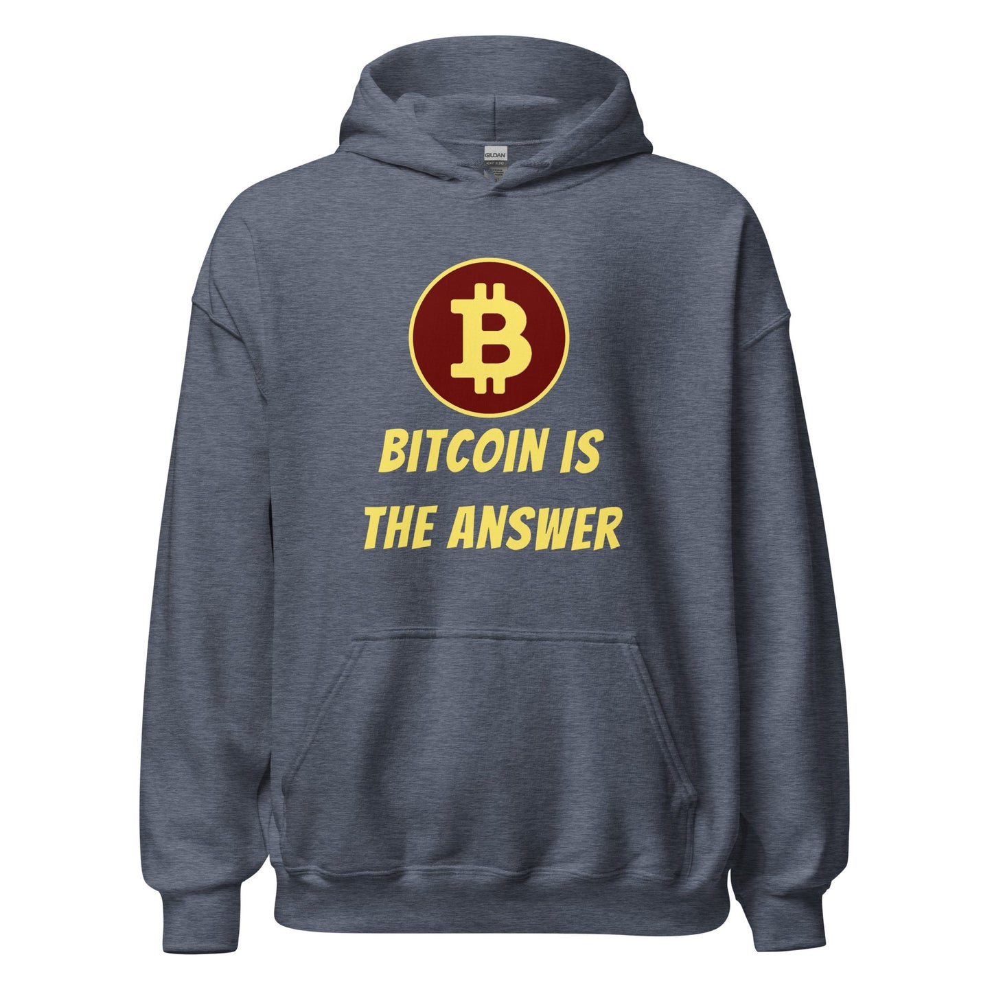 Gray UTXO Dreams Bitcoin is the Answer Hoodie with the bitcoin logo printed on the front.