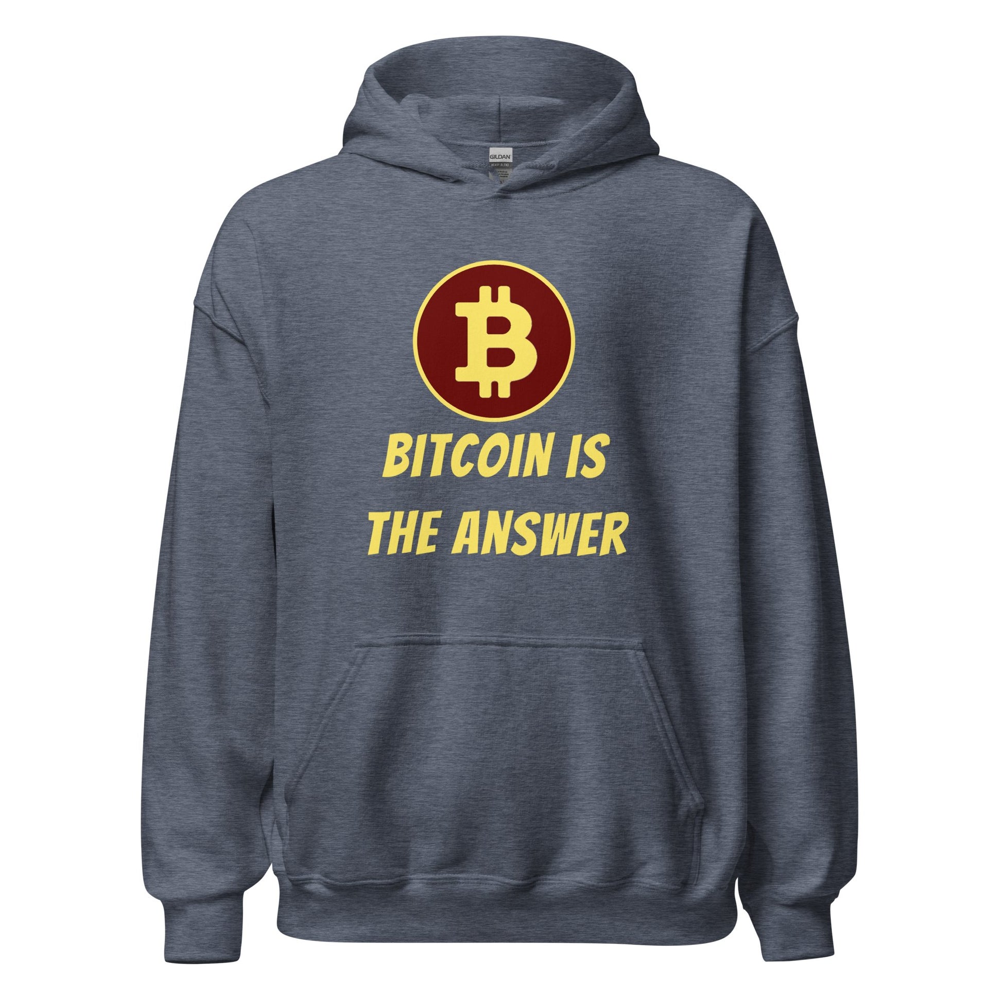 Gray UTXO Dreams Bitcoin is the Answer Hoodie with the bitcoin logo printed on the front.