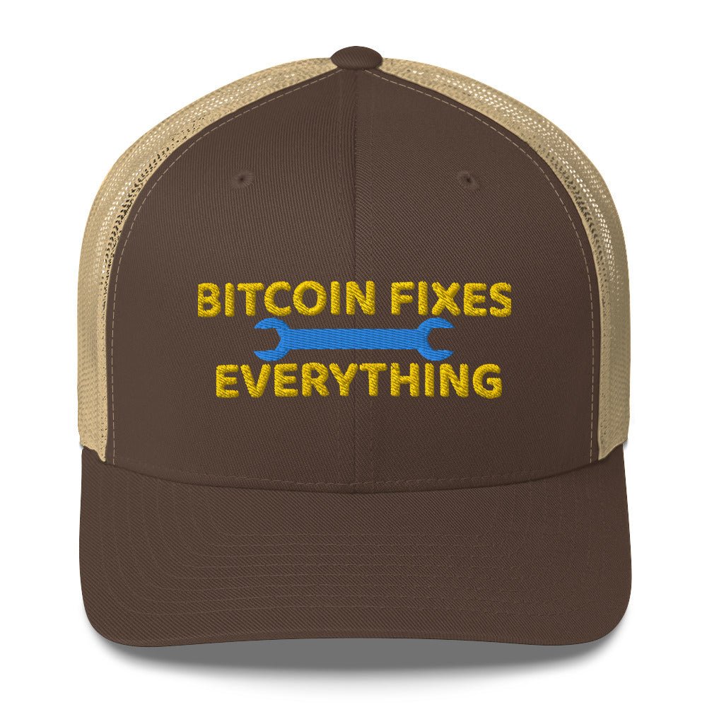 A UTXO Dreams Bitcoin Fixes Everything Trucker Cap, perfect for Bitcoin Believers.